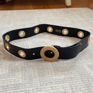 Escada Black Leather Gold Circles Belt